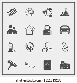 Modern, simple vector icon set with phone, concept, telephone, stroke, employer, nature, heart, fun, home, shape, medical, planet, technology, joy, employee, globe, kite, people, map, flight icons