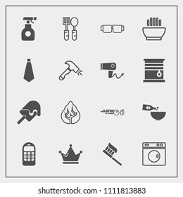 Modern, simple vector icon set with ice, fashion, communication, chemical, hygiene, queen, landscape, tree, restaurant, food, old, forest, sprayer, sweet, dinner, fork, care, nature, mobile, sun icons