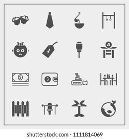 Modern, simple vector icon set with dinner, marine, bank, barrier, alcohol, athlete, world, tie, spoon, restaurant, plane, weight, ocean, coffee, bar, nature, beer, tropical, wall, food, leaf icons