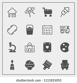 Modern, simple vector icon set with cart, background, building, board, skater, play, technology, brush, white, castle, celebration, spacecraft, biology, game, commerce, skate, home, science, ufo icons