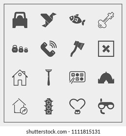 Modern, Simple Vector Icon Set With Sport, Food, Old, Camp, Sea, Love, Safety, Green, Tent, Adventure, Fish, Scuba, Mask, Seafood, Outdoor, Estate, Home, Car, Key, Sign, Call, House, Heart, Lock Icons