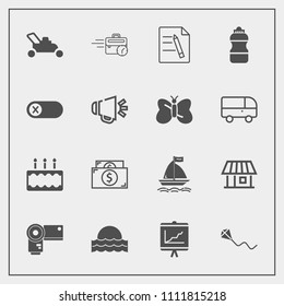 Modern, simple vector icon set with photography, late, document, computer, technology, finance, camera, lawn, board, sun, dessert, home, fun, paper, building, annual, joy, sweet, office, light icons