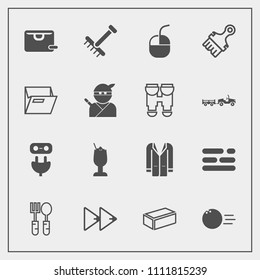 Modern, simple vector icon set with template, mouse, bar, drink, power, garden, gardening, kitchen, spoon, fork, table, raking, sale, sport, energy, pin, , brick, plug, coat, autumn, business icons