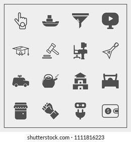 Modern, simple vector icon set with finger, pagoda, filter, gesture, purse, kettle, index, wallet, play, temple, ocean, video, human, media, plug, vessel, conditioner, child, cash, childhood icons