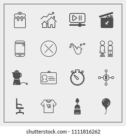 Modern, simple vector icon set with home, tshirt, time, dollar, breakfast, phone, house, comfortable, investment, identification, money, armchair, food, increase, doughnut, print, finance, watch icons