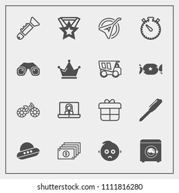 Modern, simple vector icon set with folk, call, instrument, holiday, wheel, watch, cute, wash, musical, internet, gift, cycle, finance, spaceship, bugle, office, child, space, spacecraft, ufo icons