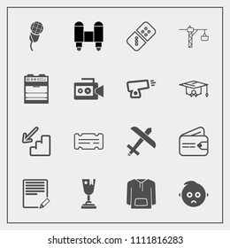 Modern, simple vector icon set with rocket, craft, entertainment, domino, coupon, game, cute, airplane, up, finance, downstairs, place, award, purse, spaceship, plane, money, child, flight, sad icons