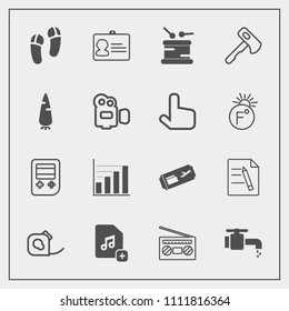 Modern, simple vector icon set with add, electrical, bathroom, flight, identification, carrot, travel, document, drum, footwear, arrow, musical, music, name, sound, air, button, slipper, ticket icons