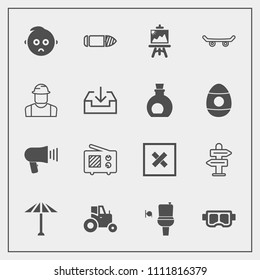 Modern, simple vector icon set with culture, mask, communication, water, wagasa, arrow, field, wc, tractor, artist, direction, public, bathroom, signal, loudspeaker, business, radio, speaker icons