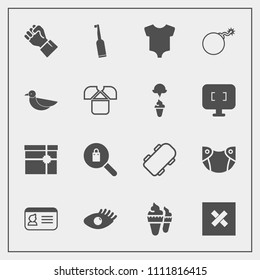 Modern, simple vector icon set with finger, toothbrush, board, clothing, extreme, sweet, infant, girl, name, dental, child, newborn, skater, identification, electric, dessert, health, ice, face icons