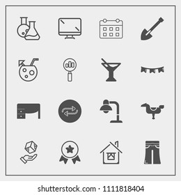 Modern, simple vector icon set with place, screen, desk, estate, shipping, child, display, delivery, business, calendar, medicine, decoration, package, work, laboratory, table, house, change icons