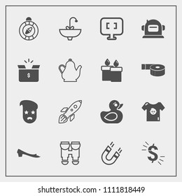 Modern, simple vector icon set with science, sink, clothes, tap, view, pc, north, space, equipment, duck, clothing, kid, pole, magnetic, vision, computer, dollar, south, optical, east, baby, usd icons