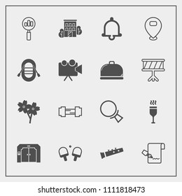 Modern, simple vector icon set with sailboat, spring, list, flower, alcohol, bell, find, glass, music, sound, projection, elevator, tennis, cherry, document, real, drink, alert, sakura, game icons