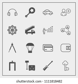 Modern, simple vector icon set with infant, xray, baby, hot, debit, tool, stereo, scan, divider, balloon, audio, furniture, card, table, music, construction, transportation, repair, chair, toy icons