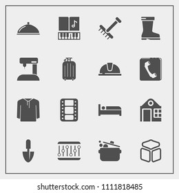 Modern, simple vector icon set with style, restaurant, building, machine, food, square, estate, shovel, movie, leather, autumn, raking, clothing, rake, house, bed, fashion, real, film, footwear icons