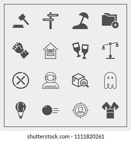 Modern, simple vector icon set with justice, report, space, ghost, travel, concept, parachute, science, fun, sign, law, marketing, stop, ball, scary, banner, sport, statistic, horror, spacesuit icons