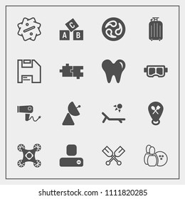 Modern, simple vector icon set with oar, paddle, camera, summer, canoe, antenna, social, diskette, label, computer, blow, water, luggage, restaurant, sport, drone, dryer, pin, sale, ball, person icons