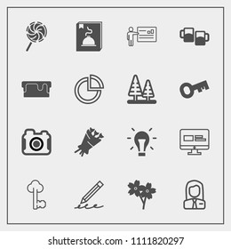 Modern, simple vector icon set with photography, flower, businessman, photographer, write, beautiful, web, energy, employee, lollipop, business, photo, pen, metal, website, floral, presentation icons