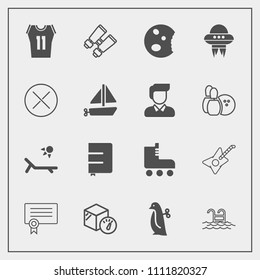 Modern, simple vector icon set with certificate, package, sunny, basketball, skate, white, doughnut, dessert, ufo, diploma, success, swimming, sweet, watch, weight, toy, leisure, notebook, food icons