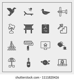 Modern, simple vector icon set with mascara, internet, bird, tool, fashion, roller, boat, ocean, black, origami, sky, brush, call, space, yacht, nature, wildlife, sea, airplane, summer, makeup icons