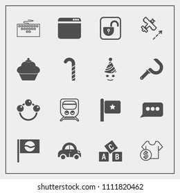Modern, simple vector icon set with toy, open, internet, car, lock, train, flag, infant, railway, browser, nation, airplane, keyboard, asia, japan, website, speech, security, shop, sign, abc icons
