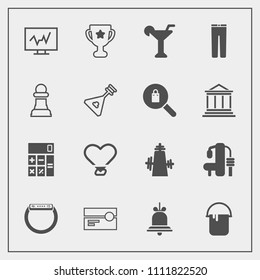 Modern, simple vector icon set with heart, paint, kitchen, achievement, smart, diagnostic, music, object, stereo, alarm, first, bell, house, cassette, love, notification, fashion, watch, painter icons