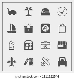 Modern, simple vector icon set with container, lawn, ball, kit, strategy, market, bear, store, file, wind, chess, food, summer, nature, tropical, sign, garden, package, horse, boat, mower, play icons