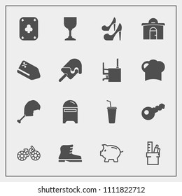 Modern, simple vector icon set with high, mail, alcohol, play, bicycle, leather, business, mailbox, cycle, beauty, investment, bike, game, drink, transportation, meat, money, coin, office, glass icons