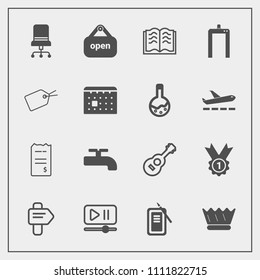 Modern, simple vector icon set with luxury, music, water, crane, shop, xray, paper, sign, open, guitar, arrow, furniture, white, bill, winner, finance, education, royal, direction, suzuri, ink icons
