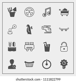 Modern, simple vector icon set with spoon, basket, security, musical, food, spy, technology, blossom, medicine, spring, nature, plastic, equipment, store, vision, button, service, sand, account icons