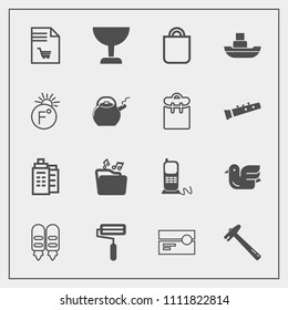 Modern, simple vector icon set with nature, wildlife, temperature, file, people, tape, stationary, stereo, wrench, gift, , shopping, search, estate, building, roller, animal, sky, paint, ship icons