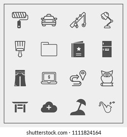Modern, simple vector icon set with vehicle, japanese, torii, navigation, elegant, map, add, computer, roller, sea, pants, trumpet, bird, bugle, screen, taxi, paint, technology, road, travel icons