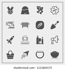 Modern, simple vector icon set with blossom, object, nature, style, floral, glass, spring, clothing, winner, leather, flight, megaphone, launch, fashion, smart, dish, astronaut, headwear, cap icons