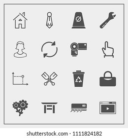 Modern, simple vector icon set with media, home, blossom, oar, trash, boat, internet, waste, equipment, house, business, street, male, fashion, recycle, conditioner, water, traffic, travel, tie icons