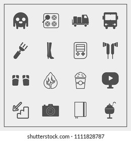 Modern, simple vector icon set with beach, upstairs, technology, coffee, photographer, tree, space, cup, alien, page, paper, food, sweet, fashion, up, photo, notebook, stove, dessert, cook, book icons