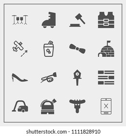 Modern, simple vector icon set with vacuum, law, travel, cord, coaxial, airplane, birdhouse, jacket, cancel, cleaner, nest, domestic, home, house, bird, shoe, housework, roller, fashion, female icons