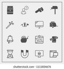 Modern, simple vector icon set with phone, hammer, field, wand, kitchen, post, science, health, estate, house, website, communication, sign, mobile, web, sport, bell, magnetic, business, online icons