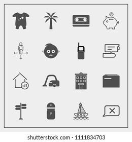 Modern, simple vector icon set with document, direction, bank, paper, vacuum, street, baby, ocean, estate, child, music, real, domestic, home, file, finance, water, salt, , clothing, investment icons