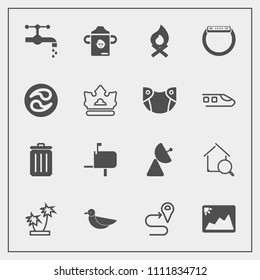 Modern, simple vector icon set with plastic, bird, signal, mail, search, post, mailbox, frame, milk, bin, bonfire, bottle, tree, online, nutrition, water, antenna, animal, message, wildlife, tap icons