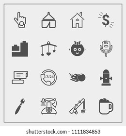 Modern, simple vector icon set with help, sign, fish, water, tent, space, telephone, rod, mug, nature, cup, view, drink, astronomy, gesture, comet, finger, old, service, camp, coffee, brush, tv icons