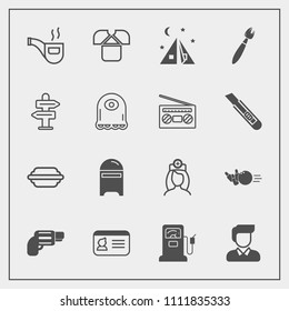 Modern, Simple Vector Icon Set With Pin, Id, Pistol, Shirt, Retro, Hamburger, Pipe, Station, Food, Nurse, Medical, Classic, Man, Boy, Firearm, Bowling, Care, Tshirt, Burger, Bun, Identity, Male Icons