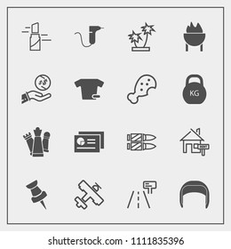 Modern, simple vector icon set with street, nature, bullet, plane, travel, worker, belt, piece, work, pin, graph, makeup, red, dentistry, flight, summer, palm, property, home, king, house, sign icons