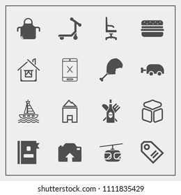 Modern, simple vector icon set with photo, square, house, water, armchair, rail, cube, directory, train, blue, yacht, price, drink, tag, architecture, kitchen, home, phone, transportation, sale icons