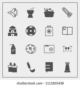 Modern, simple vector icon set with chess, office, luck, cook, candle, notebook, blank, street, fire, gambling, sign, musical, airplane, page, percussion, folder, soup, piece, music, flame, bomb icons