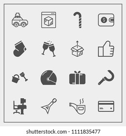 Modern, simple vector icon set with box, shovel, classic, plastic, motorbike, bucket, harvest, online, celebration, rider, guitar, holiday, sickle, agriculture, internet, present, helmet, debit icons