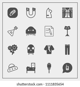 Modern, simple vector icon set with field, furniture, home, ufo, lamp, pants, ship, trousers, chess, street, strategy, floral, light, call, communication, clip, technology, cabinet, fashion icons