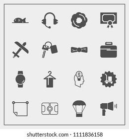Modern, simple vector icon set with clothing, football, soccer, paper, hot, smart, achievement, airplane, delivery, microphone, frame, food, business, cargo, package, sound, office, stick, time icons