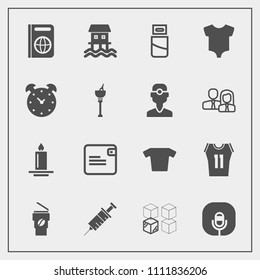 Modern, simple vector icon set with tourism, candle, medical, drill, fashion, wallet, passport, music, light, document, houseboat, boat, immigration, travel, cup, cable, fire, game, business icons