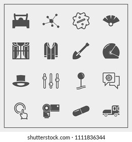 Modern, simple vector icon set with transportation, pin, delivery, camera, transport, label, interior, mobile, photo, fan, discount, chat, map, fashion, equality, molecule, light, truck, drop icons