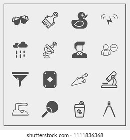 Modern, simple vector icon set with summer, science, sport, tool, paintbrush, filter, toy, drink, white, air, table, alcohol, divider, play, instrument, rubber, shovel, game, construction, bar icons